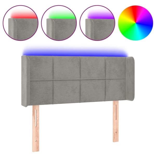 sengegavl med LED-lys 103x16x78/88 cm fløjl lysegrå