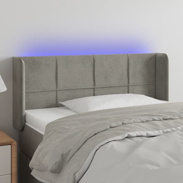 sengegavl med LED-lys 103x16x78/88 cm fløjl lysegrå