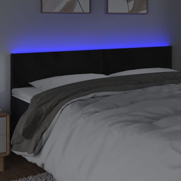 Sängyn pääty LED-valolla, musta, 200x5x78/88 cm, samettia