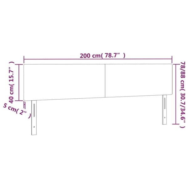Sängyn pääty LED-valolla, musta, 200x5x78/88 cm, samettia