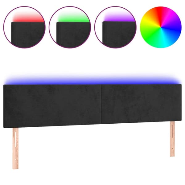 Sängyn pääty LED-valolla, musta, 200x5x78/88 cm, samettia