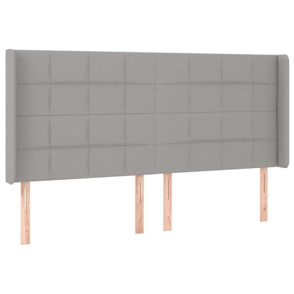 sengegavl med LED-lys 183x16x118/128 cm stof lysegrå