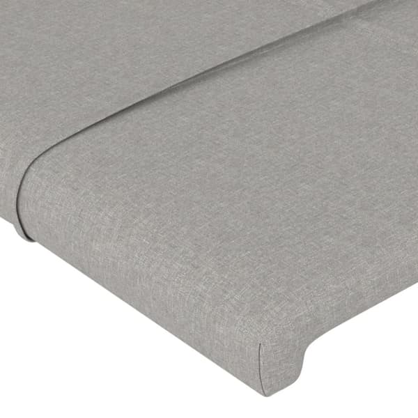 sengegavl med LED-lys 183x16x118/128 cm stof lysegrå