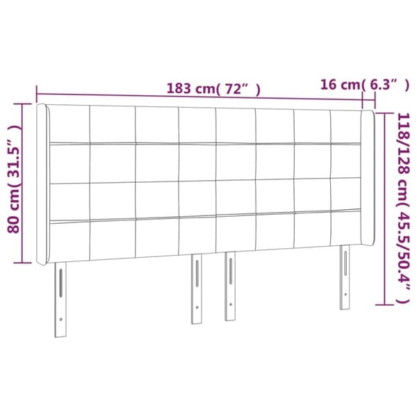 sengegavl med LED-lys 183x16x118/128 cm stof lysegrå