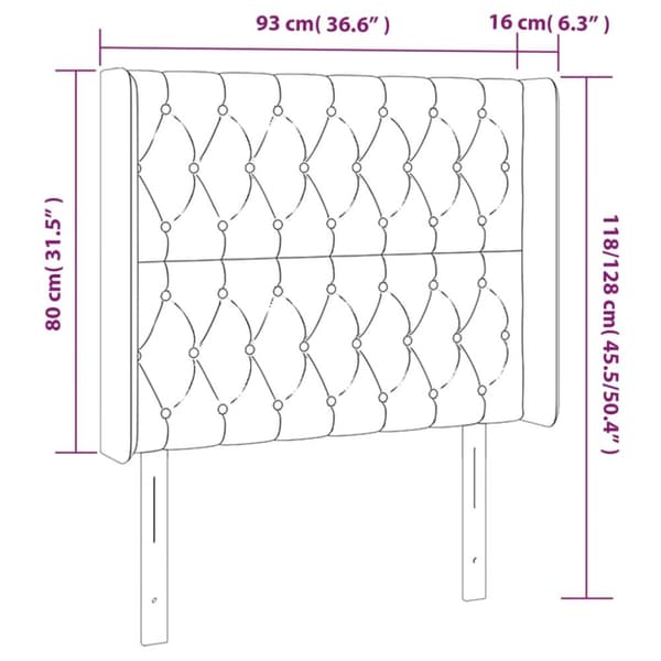 sengegavl med LED-lys 93x16x118/128 cm stof lysegrå