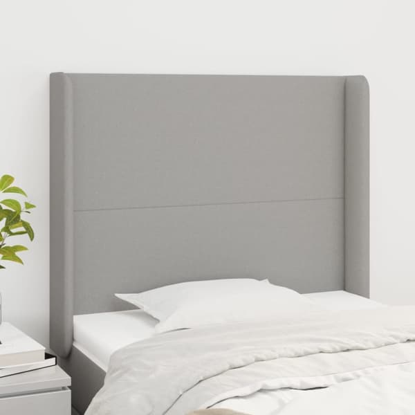 sengegavl med kanter 103x16x118/128 cm stof lysegrå