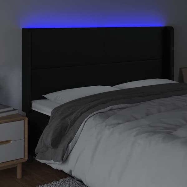 sengegavl med LED-lys 183x16x118/128 cm kunstlæder sort