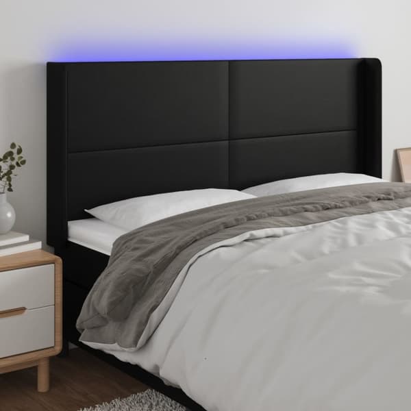 sengegavl med LED-lys 183x16x118/128 cm kunstlæder sort