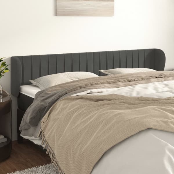 sengegavl med kanter 203x23x78/88 cm fløjl mørkegrå