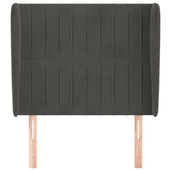 sengegavl med kanter 103x23x118/128 cm fløjl mørkegrå