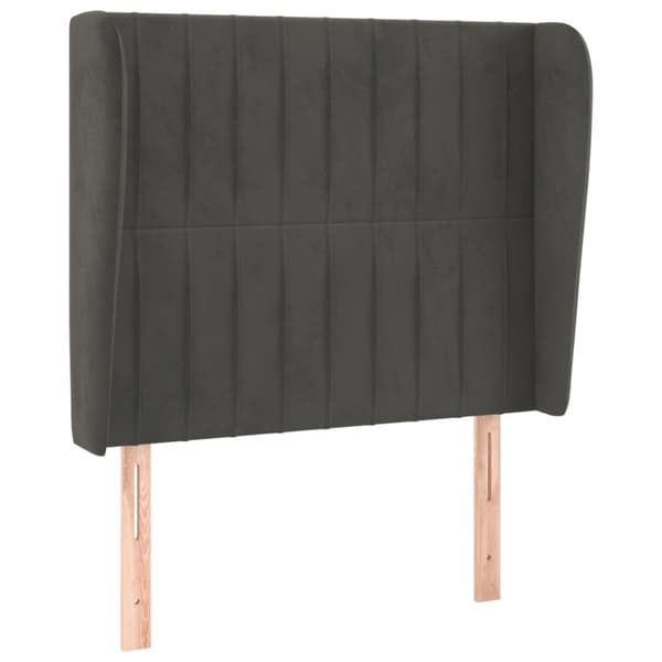 sengegavl med kanter 103x23x118/128 cm fløjl mørkegrå