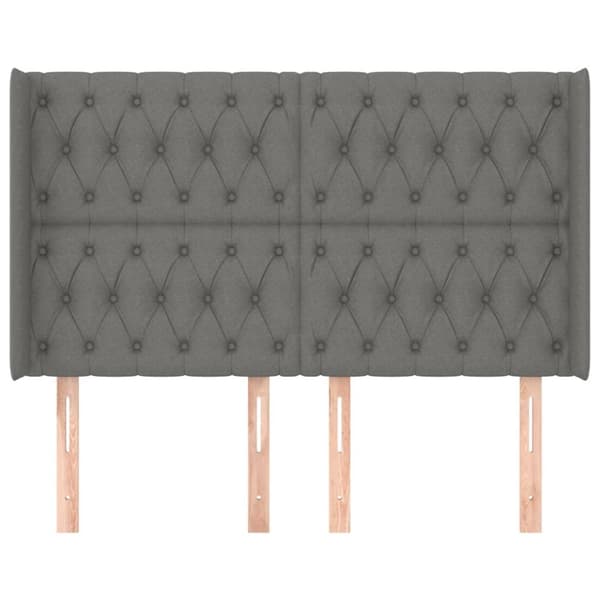 sengegavl med kanter 163x16x118/128 cm stof mørkegrå
