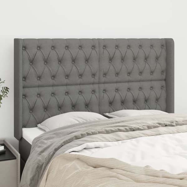 sengegavl med kanter 163x16x118/128 cm stof mørkegrå