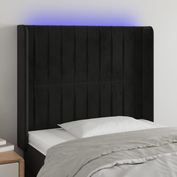 sengegavl med LED-lys 103x16x118/128 cm fløjl sort