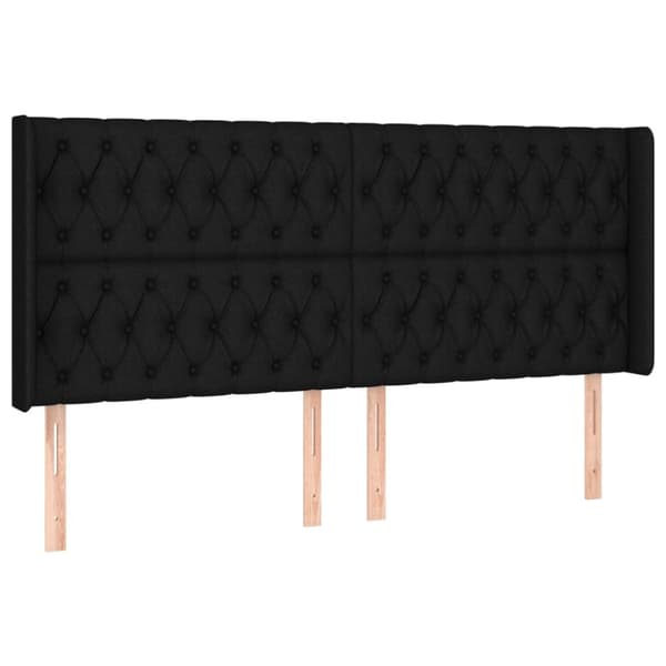 sengegavl med LED-lys 203x16x118/128 cm stof sort