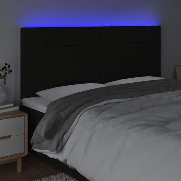sengegavl med LED-lys 200x5x118/128 cm stof sort