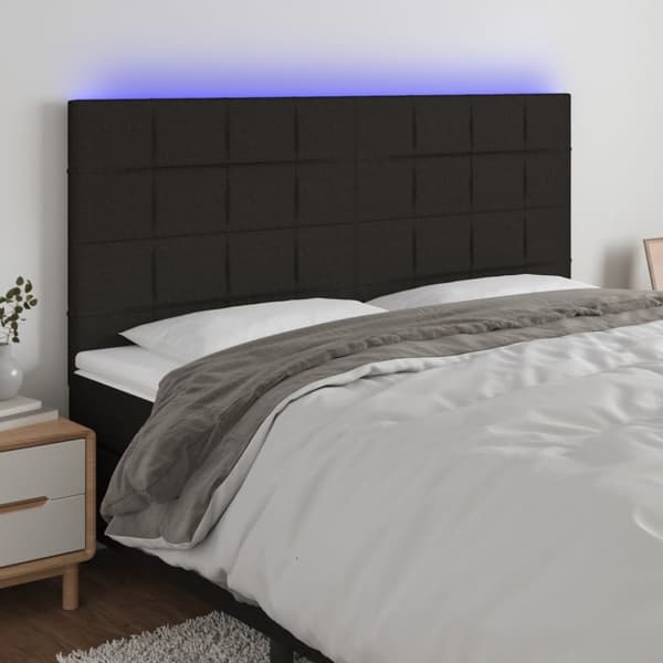 sengegavl med LED-lys 200x5x118/128 cm stof sort
