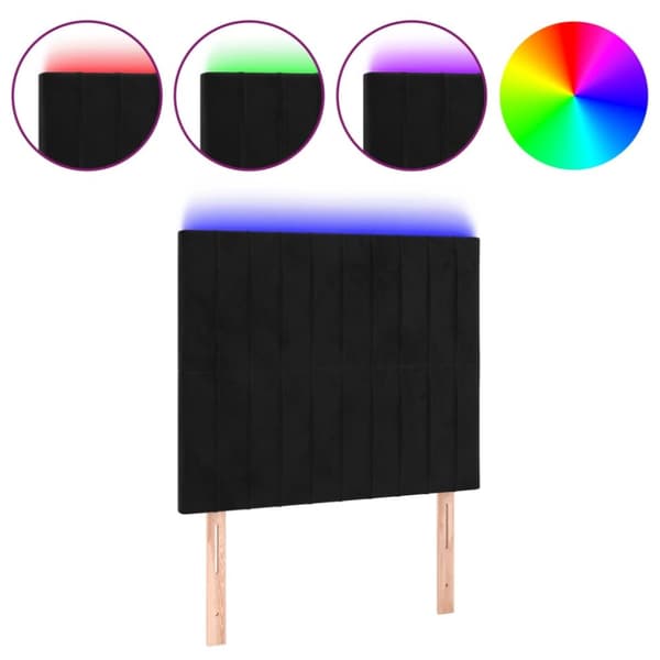 sengegavl med LED-lys 80x5x118/128 cm fløjl sort