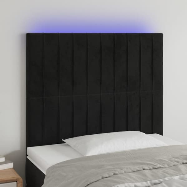 sengegavl med LED-lys 80x5x118/128 cm fløjl sort