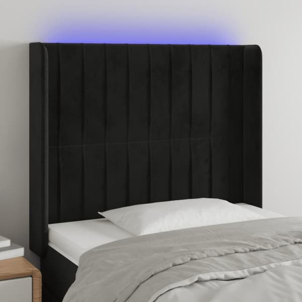 Sängyn pääty LED-valolla, musta, 83x16x118/128 cm, sametti