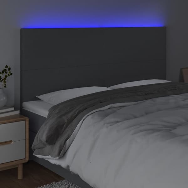 Sängyn pääty LED-valolla, tummanharmaa, 200x5x118/128 cm, kangas