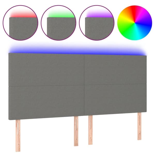 Sängyn pääty LED-valolla, tummanharmaa, 200x5x118/128 cm, kangas