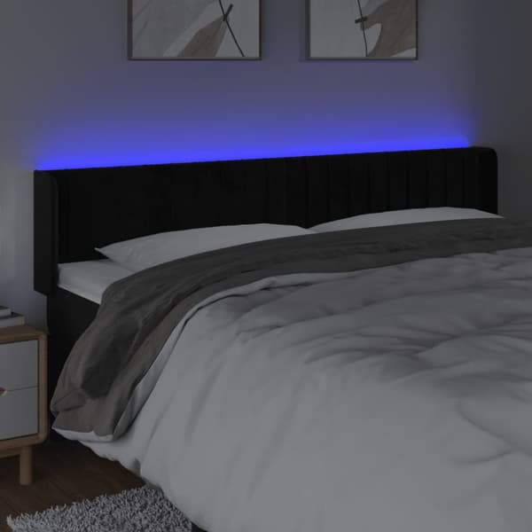 Sängyn pääty LED-valolla, musta, 203x16x78/88 cm, samettia