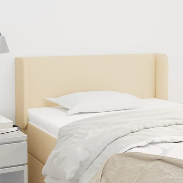 sengegavl med kanter 103x16x78/88 cm stof cremefarvet