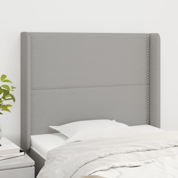 sengegavl med kanter 103x16x118/128 cm stof lysegrå