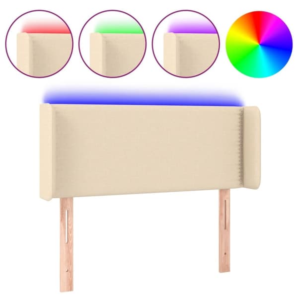 sengegavl med LED-lys 103x16x78/88 cm stof cremefarvet