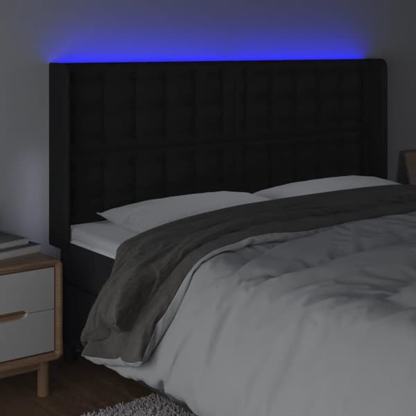Sängyn pääty LED-valolla, musta 147x16x118/128cm tekonahka