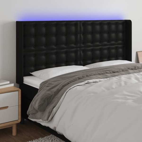 Sängyn pääty LED-valolla, musta 147x16x118/128cm tekonahka