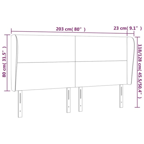 sengegavl med kanter 203x23x118/128 cm fløjl sort