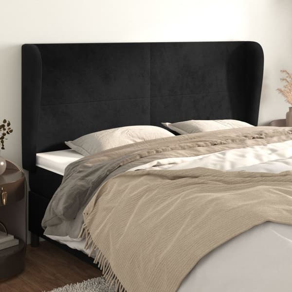 sengegavl med kanter 203x23x118/128 cm fløjl sort