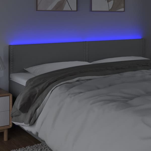sengegavl med LED-lys 200x5x78/88 cm stof lysegrå
