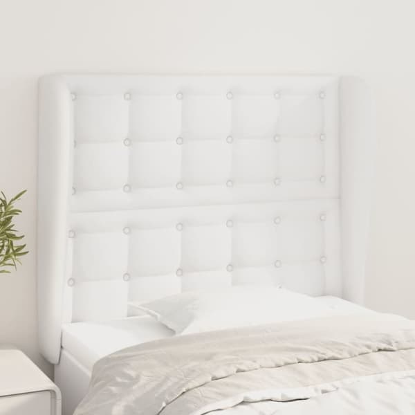 sengegavl med kanter 103x23x118/128 cm kunstlæder hvid
