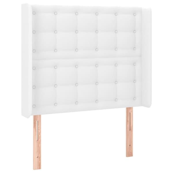 sengegavl med kanter 103x16x118/128 cm kunstlæder hvid