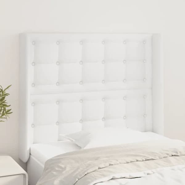 sengegavl med kanter 103x16x118/128 cm kunstlæder hvid