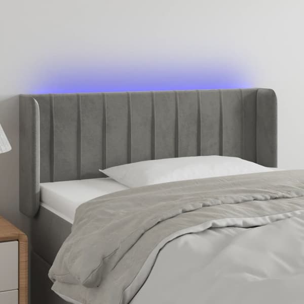sengegavl med LED-lys 103x16x78/88 cm fløjl lysegrå