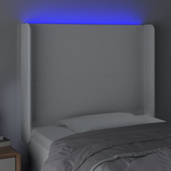 Sängyn pääty LED-valolla, valkoinen, 93x16x118/128cm, keinonahka