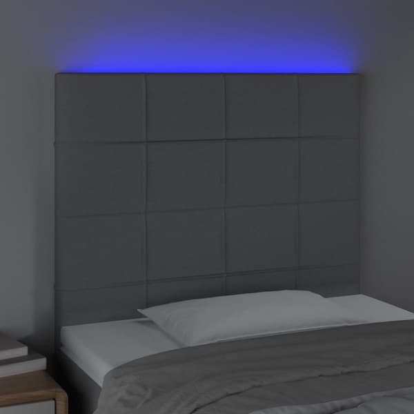 Sängyn pääty LED-valolla, vaaleanharmaa, 80x5x118/128 cm, kangas