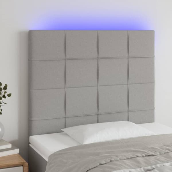 Sängyn pääty LED-valolla, vaaleanharmaa, 80x5x118/128 cm, kangas