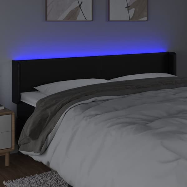 sengegavl med LED-lys 203x16x78/88 cm kunstlæder sort
