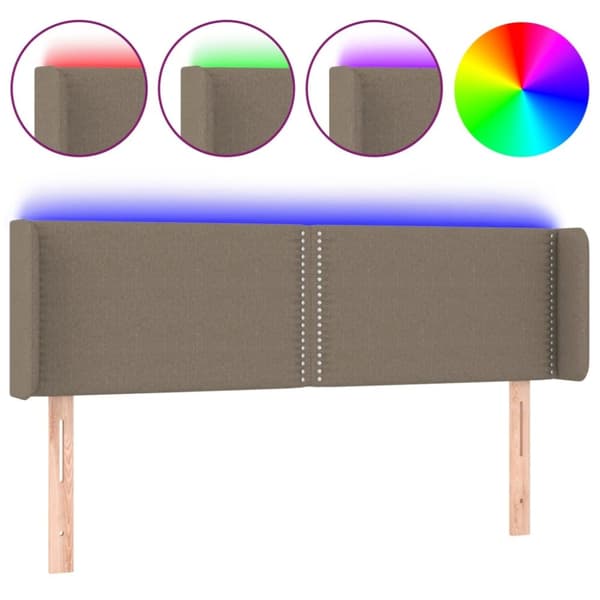 sengegavl med LED-lys 147x16x78/88 cm stof gråbrun