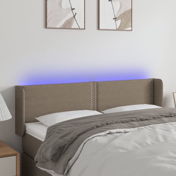 sengegavl med LED-lys 147x16x78/88 cm stof gråbrun