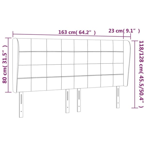 sengegavl med kanter 163x23x118/128 cm stof sort