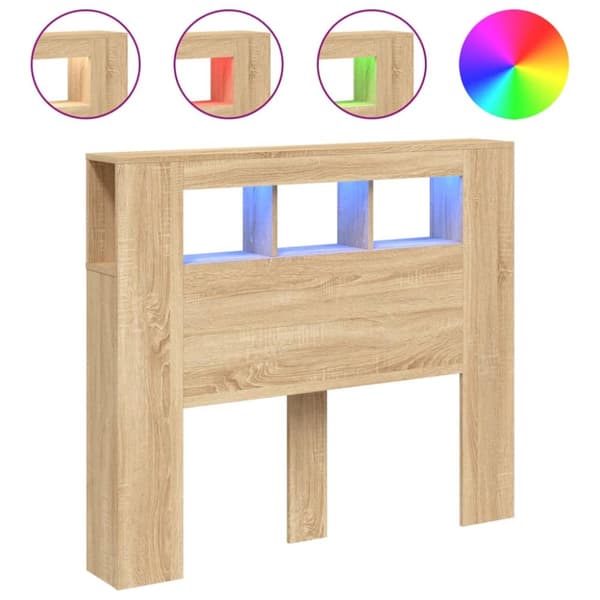 Sänggavel LED sonoma-ek 120x18,5x103,5 cm konstruerat trä
