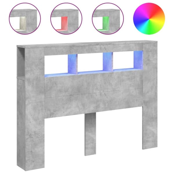 Sängynpääty LED-valoilla betoninharmaa 140x18,5x103,5 cm puu