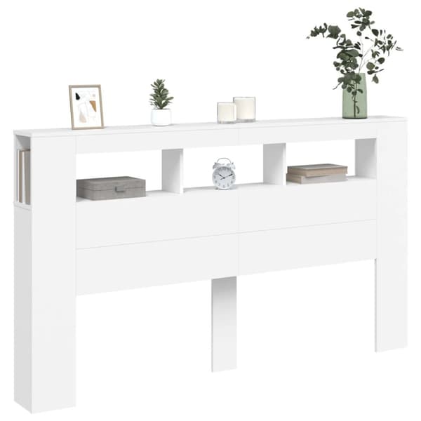 sengegavl med LED-lys 180x18,5x103,5 cm konstrueret træ hvid