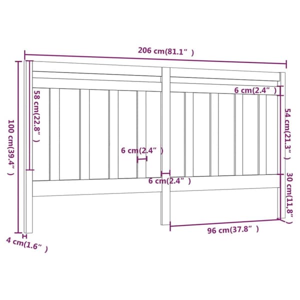 sengegærde 206x4x100 cm massivt fyrretræ sort